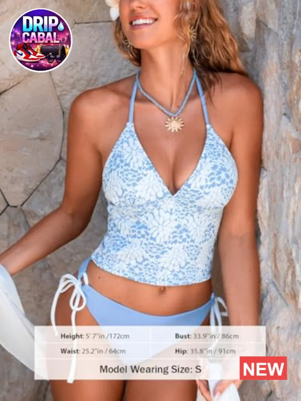 CUPSHE Women's Tankini Set Halter V Neck Mid Rise Two Piece Swimsuit Bathing